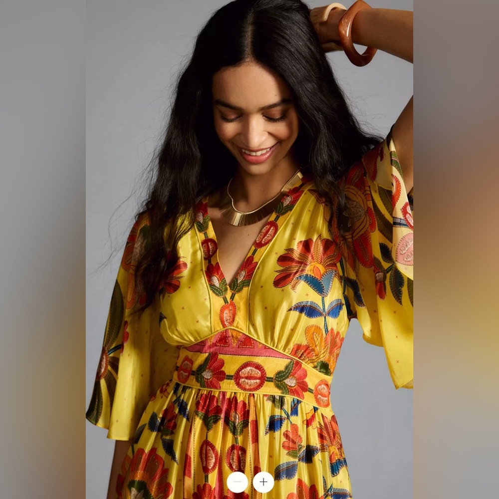 Farm Rio Printed V-Neck Ruffle-Hem Dress-2 - Picture 3 of 12